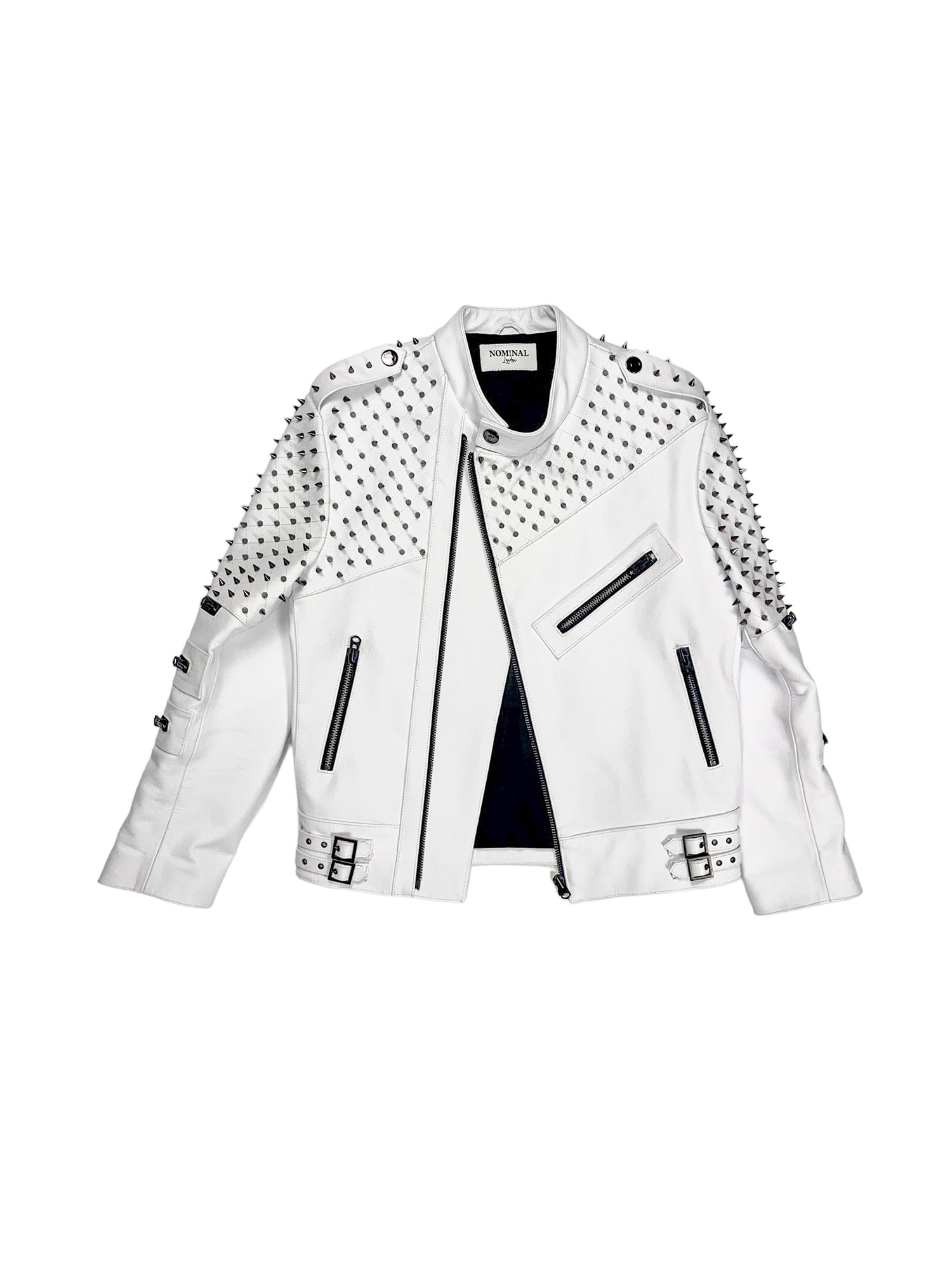 Nominal London White Leather Studded Biker Jacket  - Feminine Style