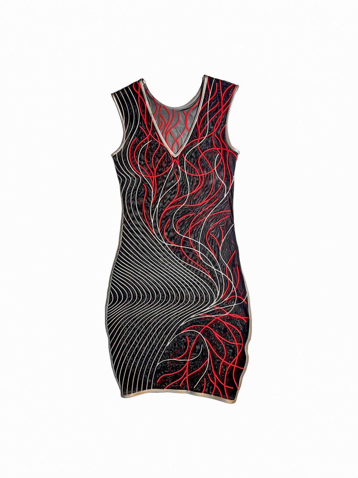 Harriet 3D Latex Party Dress - Red & Silver