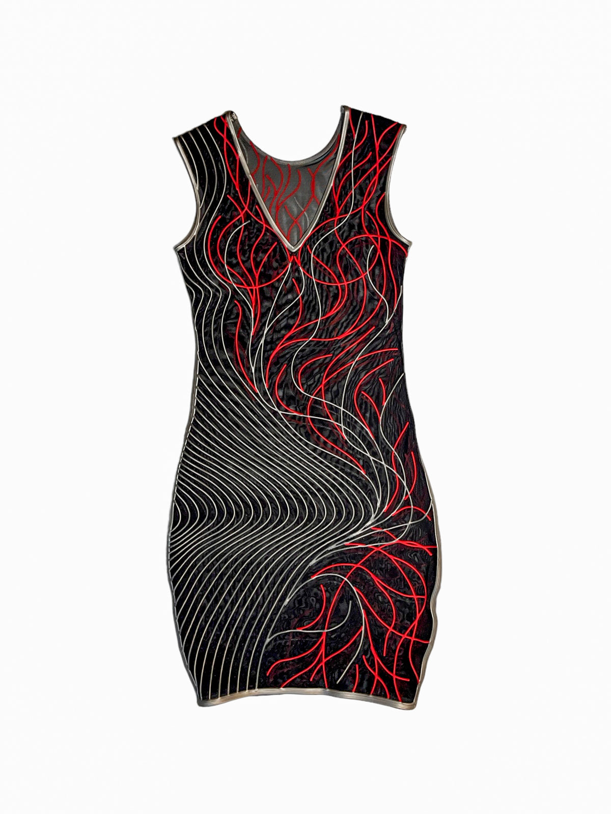 Harriet 3D Latex Party Dress - Red & Silver