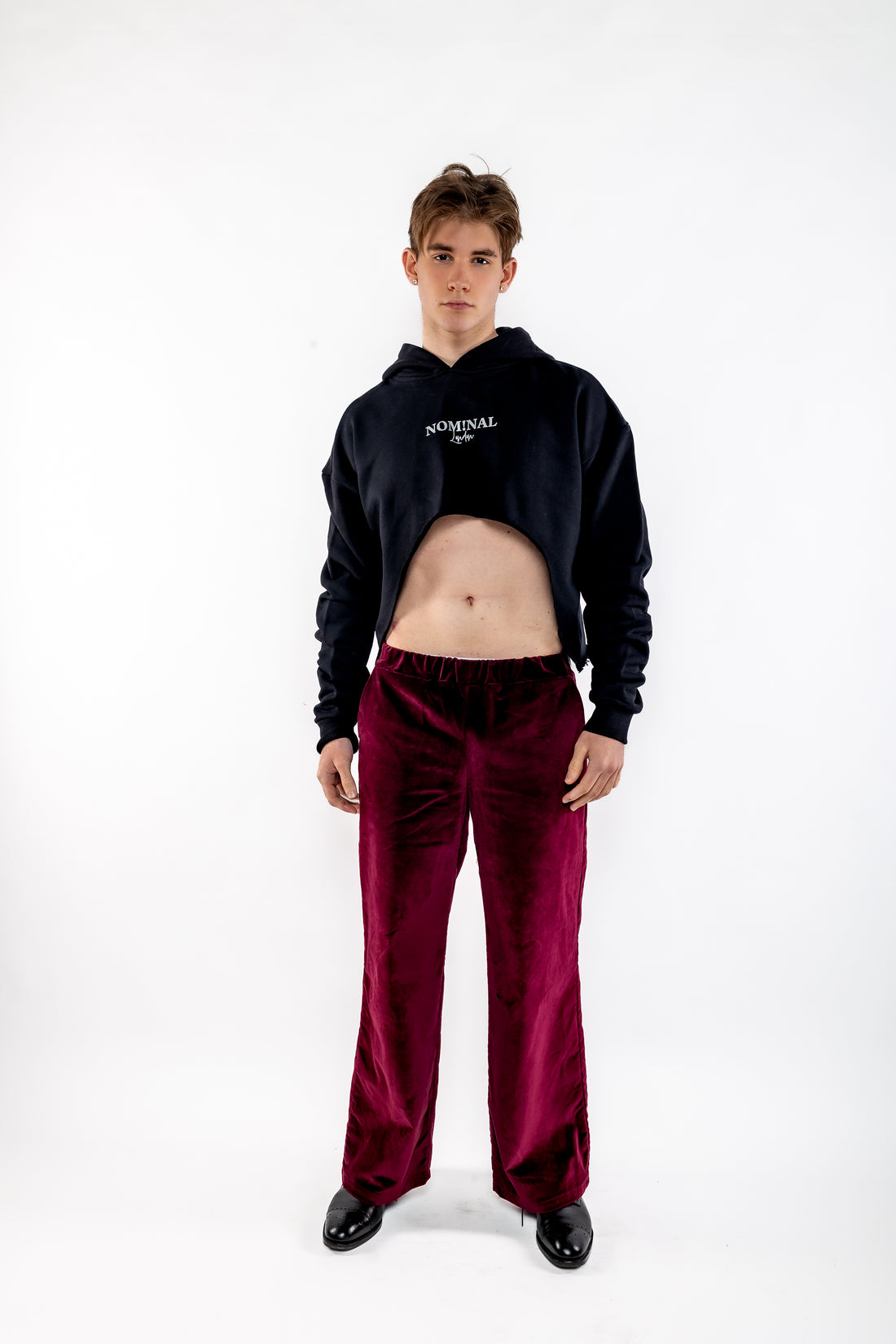 Nominal London Cropped Hoodie - Masculine Styling - BLACK