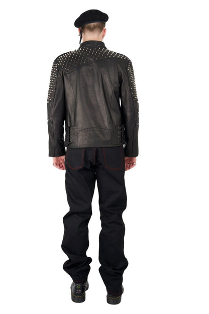 Black Leather Studded Biker Jacket