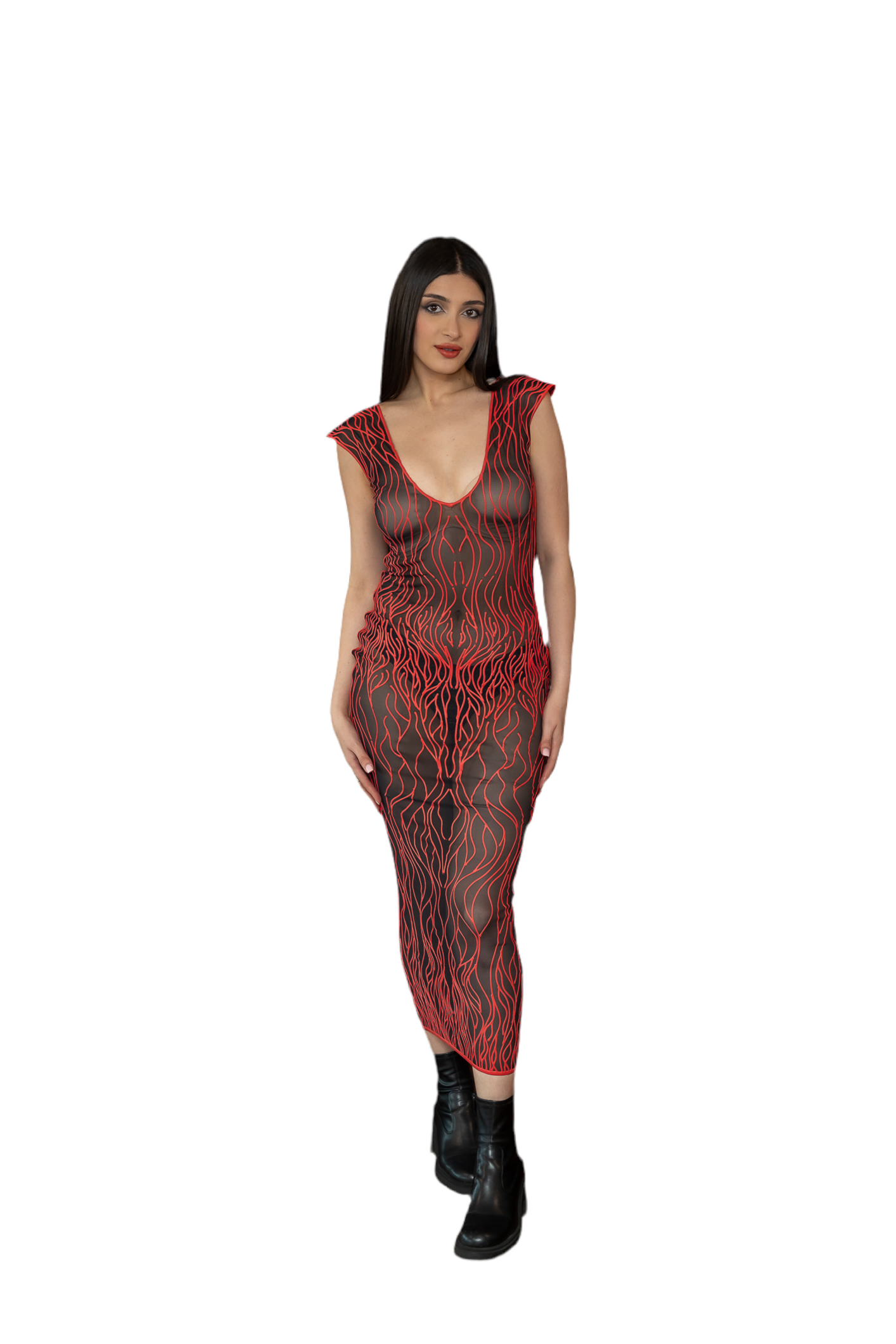 3D Latex Maxi Dress  Red