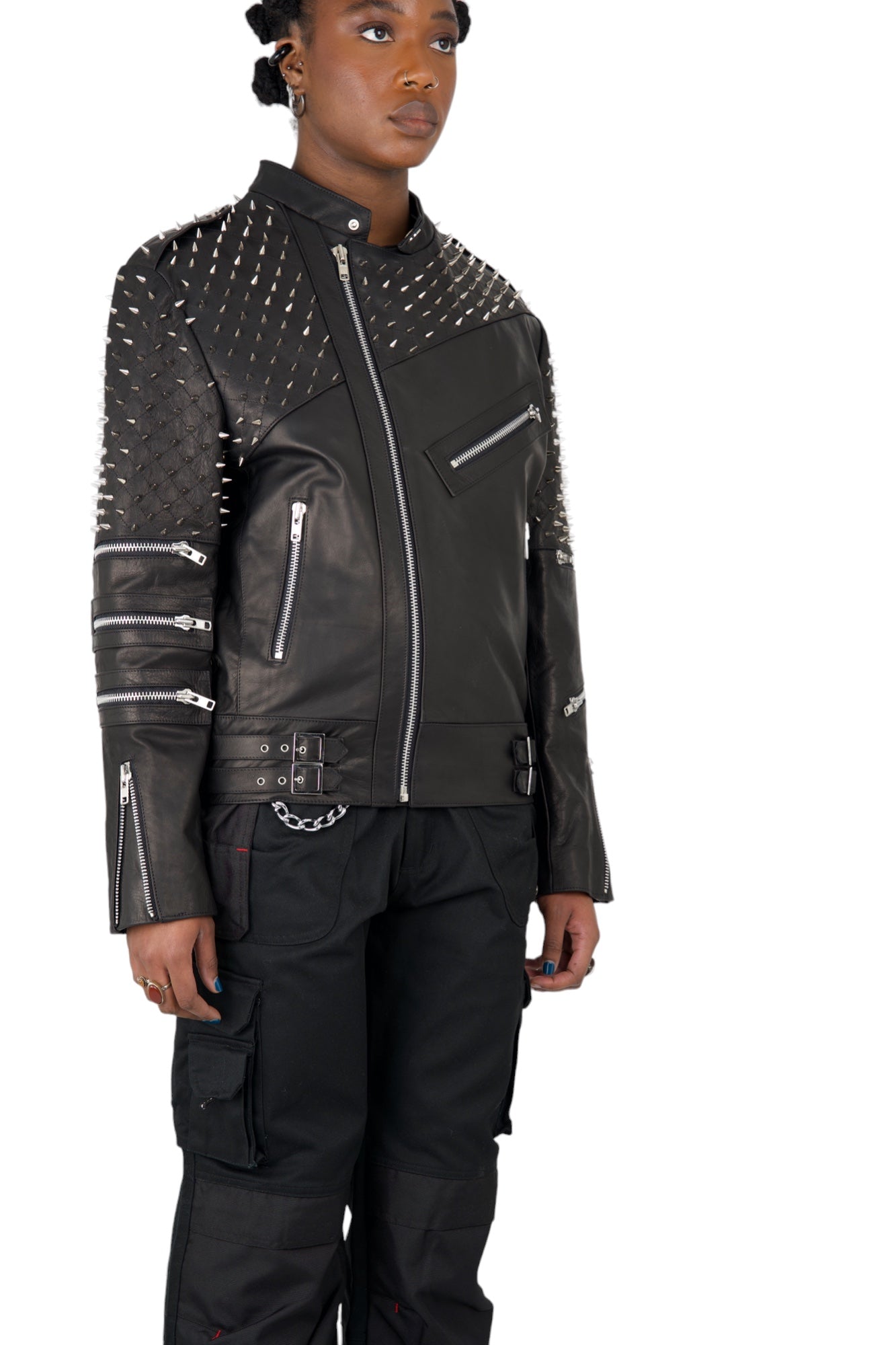 Nominal London Black Leather Studded Biker Jacket