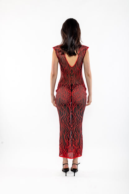 3D Latex Maxi Dress - Red