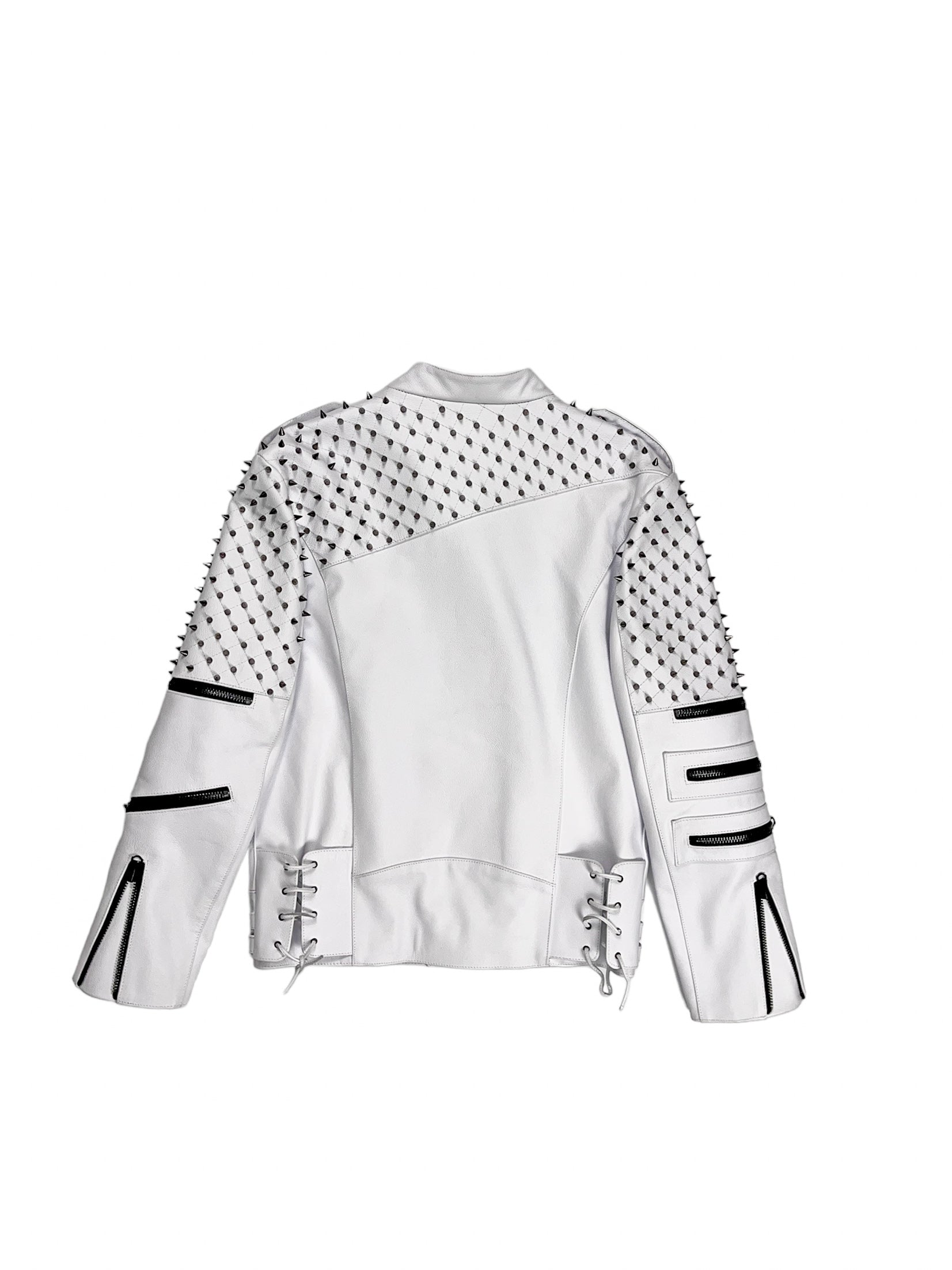 Nominal London White Leather Studded Biker Jacket