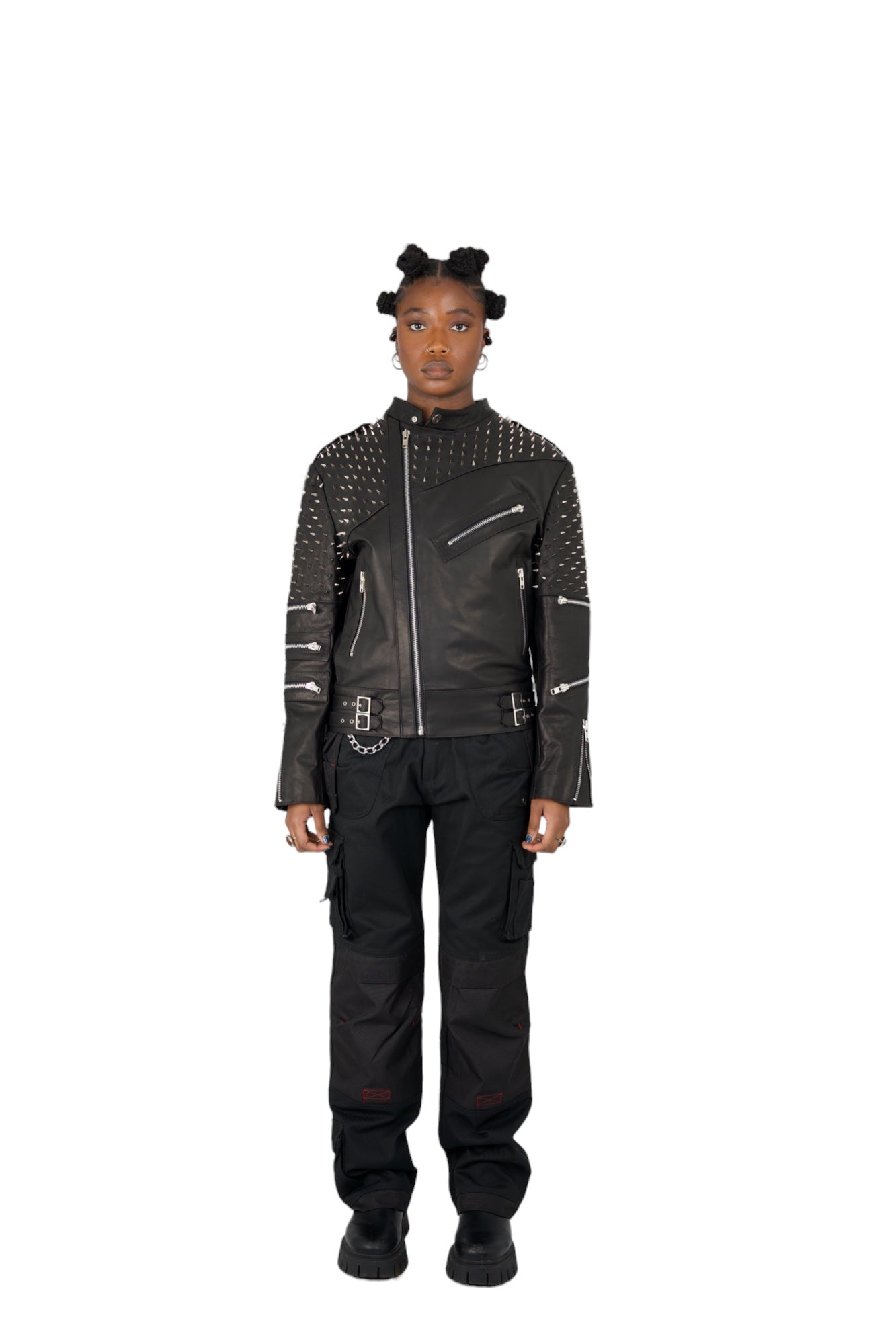 Nominal London Black Leather Studded Biker Jacket - Feminine Style