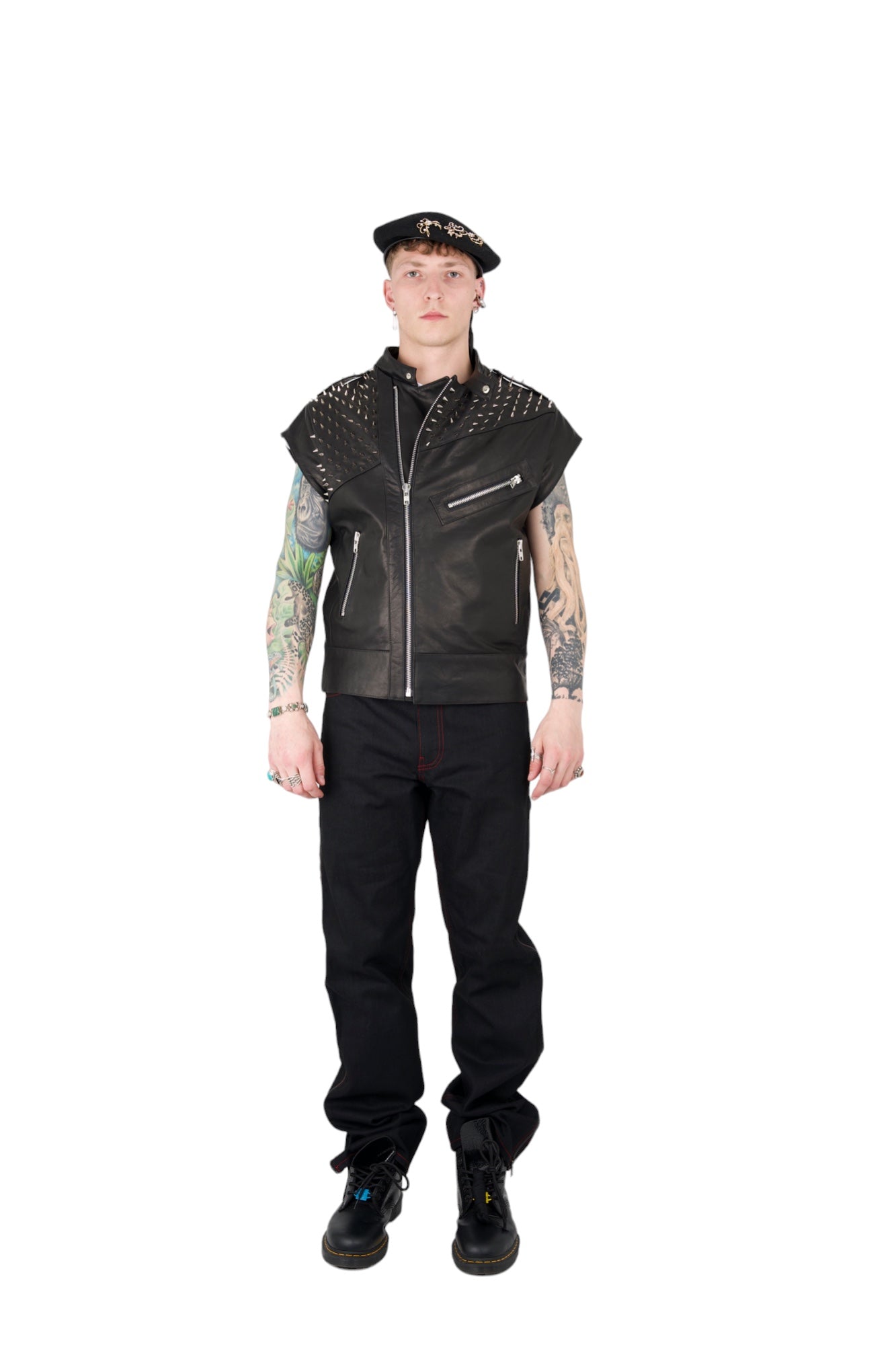 Nominal London Leather Studded Biker Vest - Masculine Style