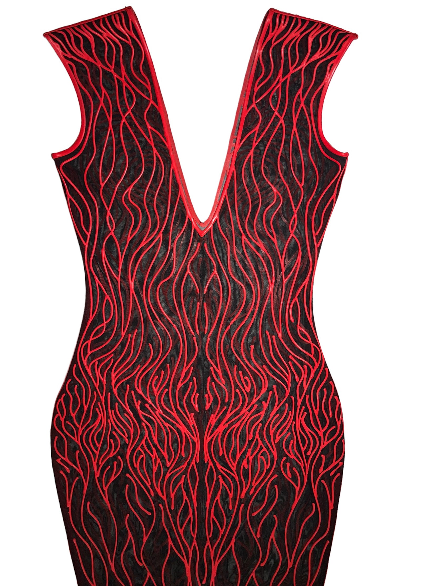 3D Latex Maxi Dress - Red