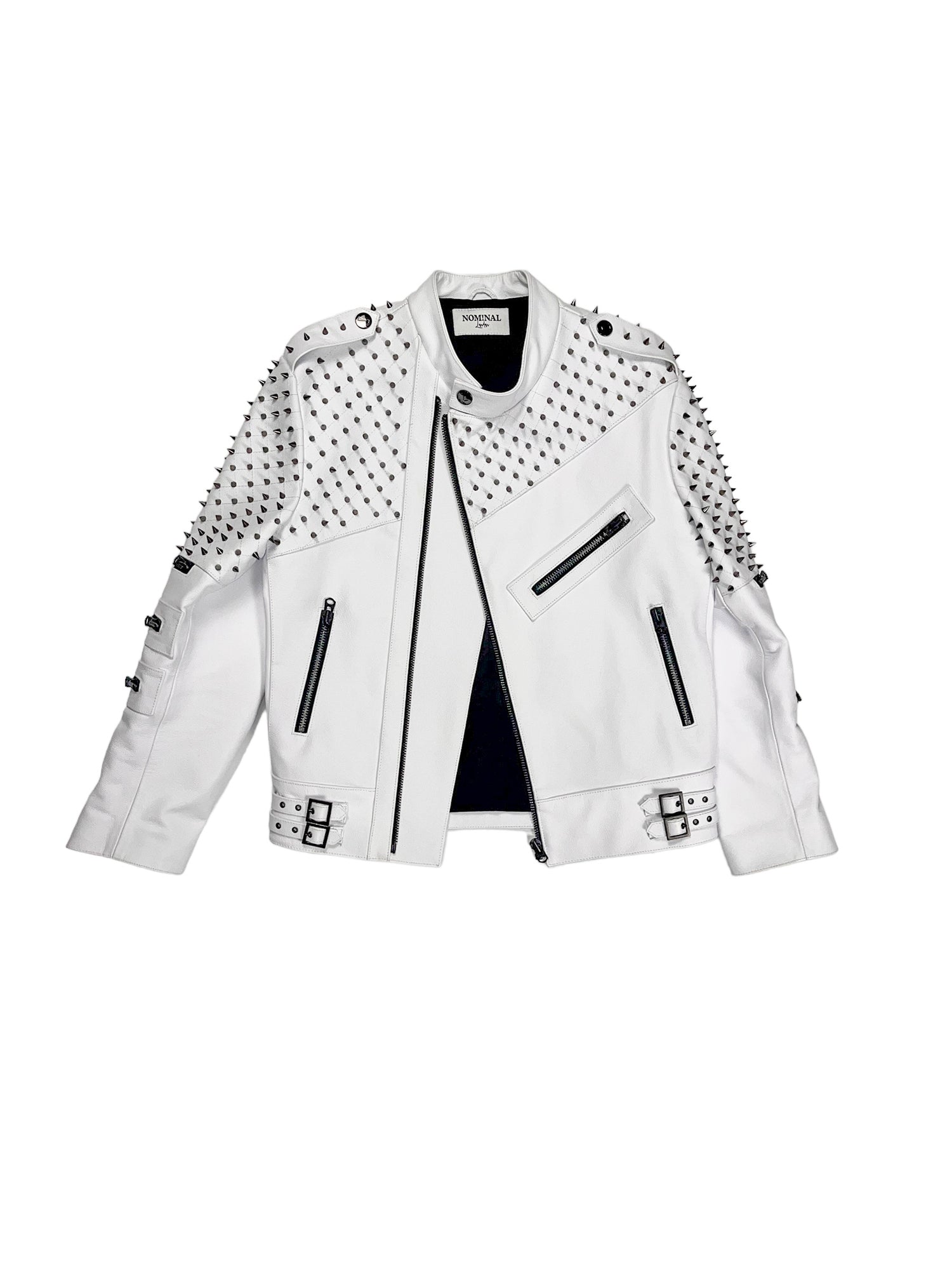 Nominal London White Leather Studded Biker Jacket