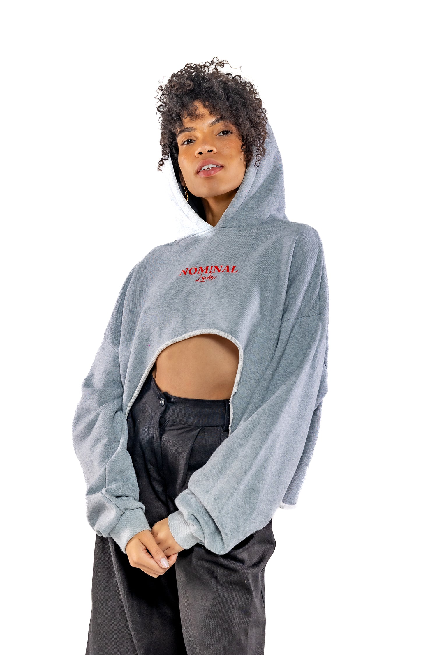 Nominal London Cropped Hoodie - Feminine Styling - GREY