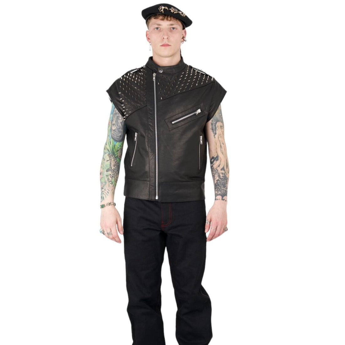 Nominal London Leather Studded Biker Vest - Masculine Style