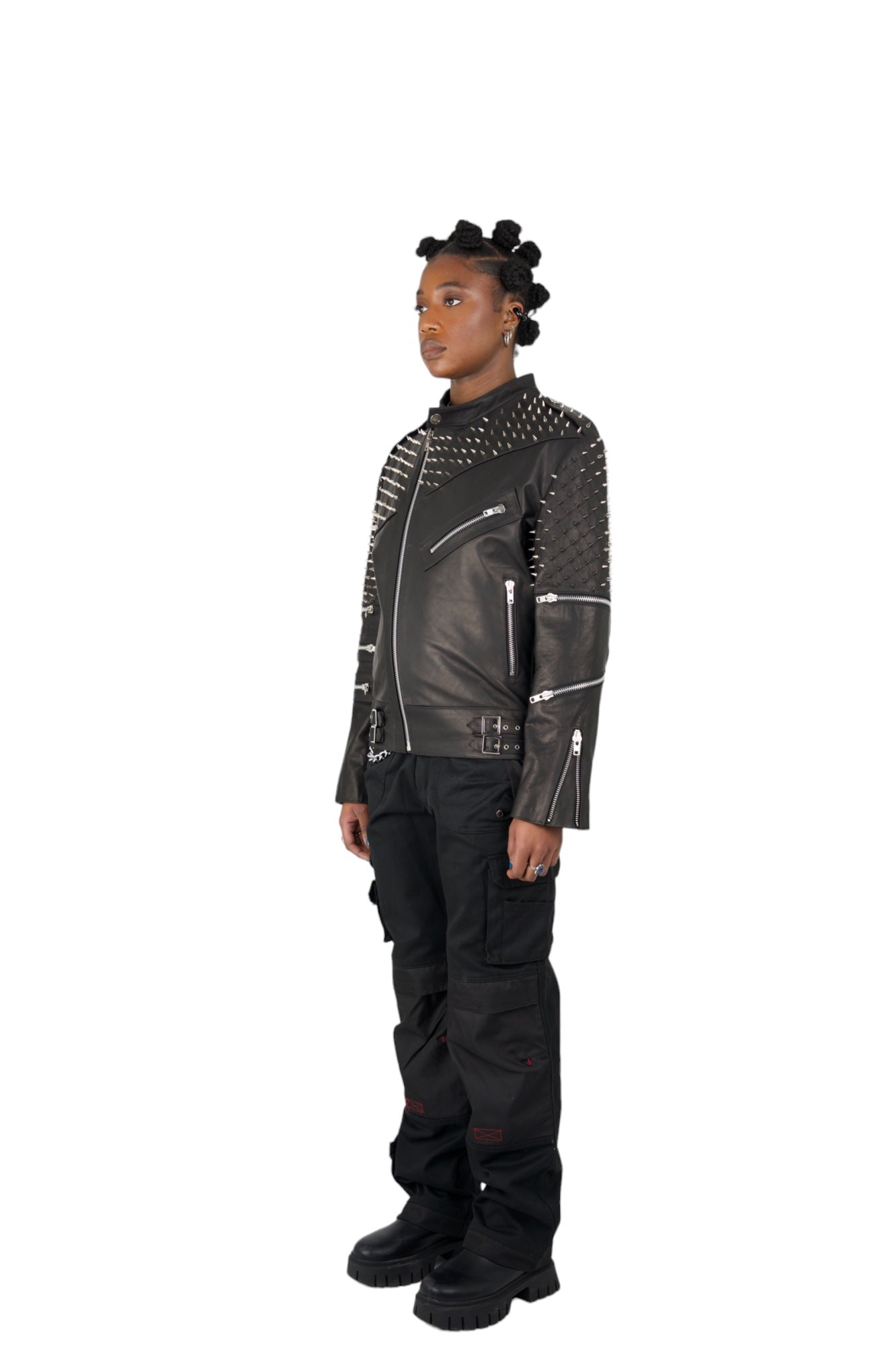 Nominal London Black Leather Studded Biker Jacket