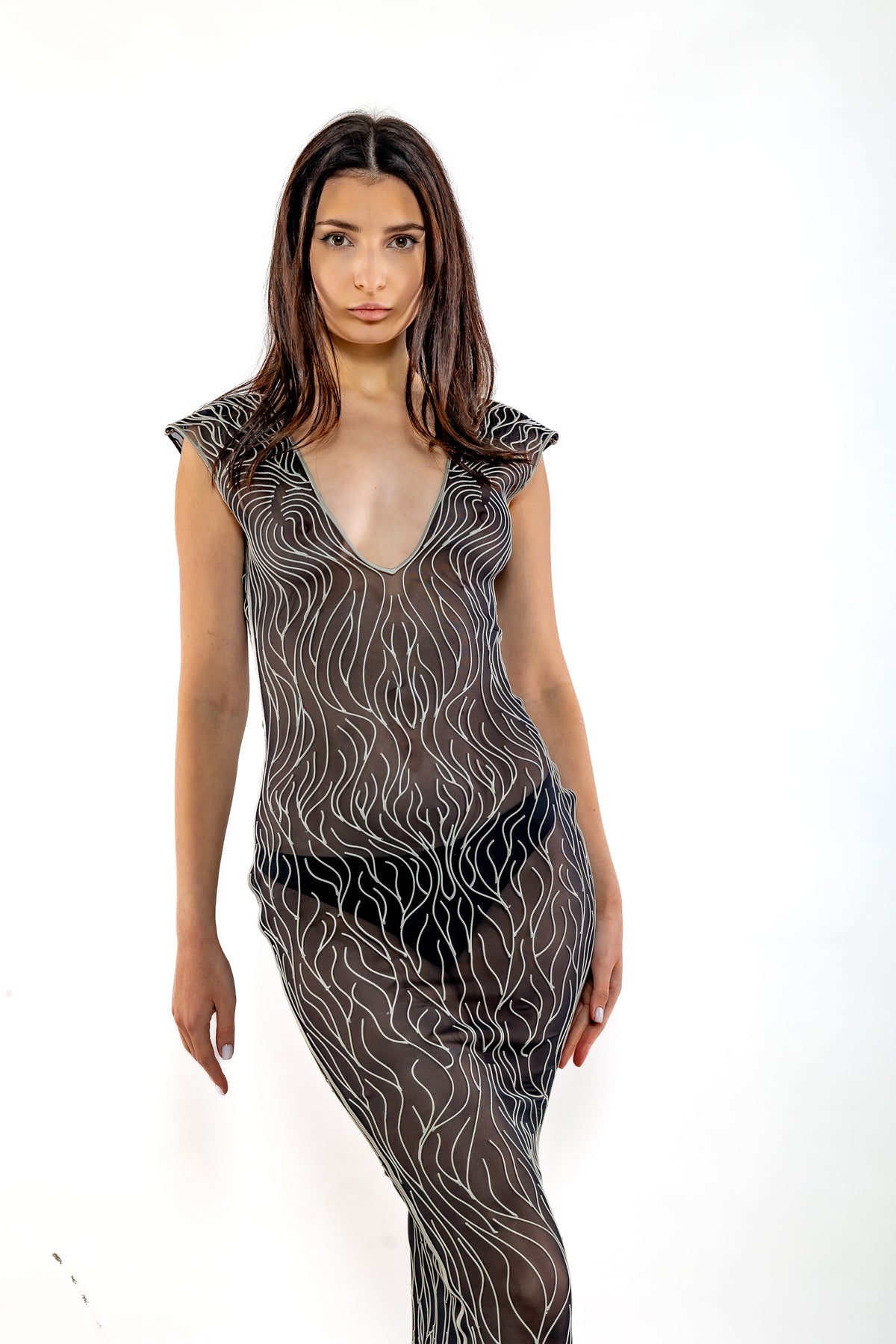 3D Latex Maxi Dress - Silver
