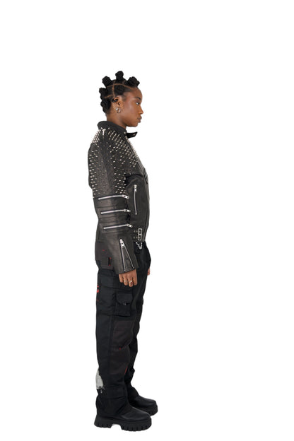 Nominal London Black Leather Studded Biker Jacket