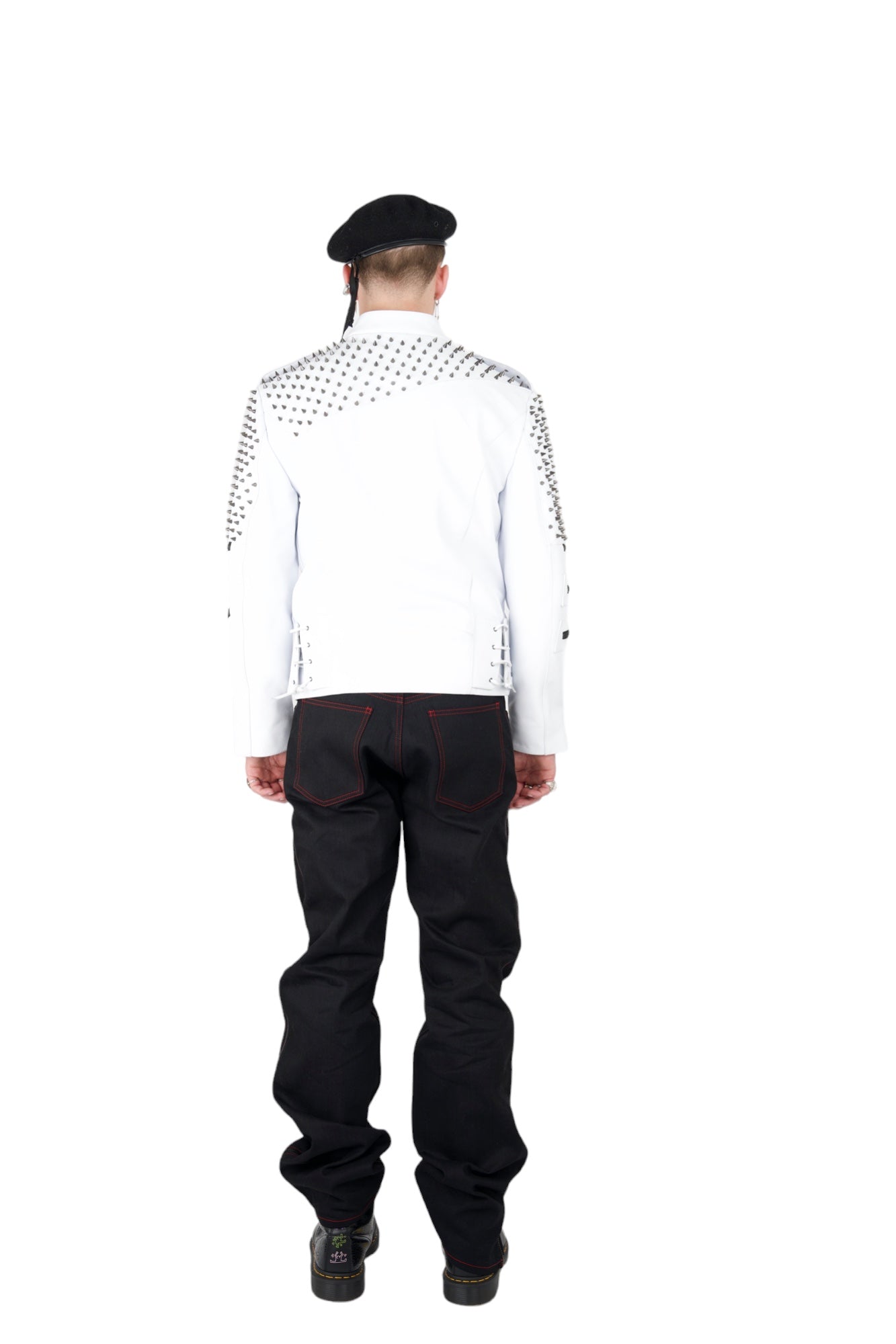 Nominal London White Leather Studded Biker Jacket