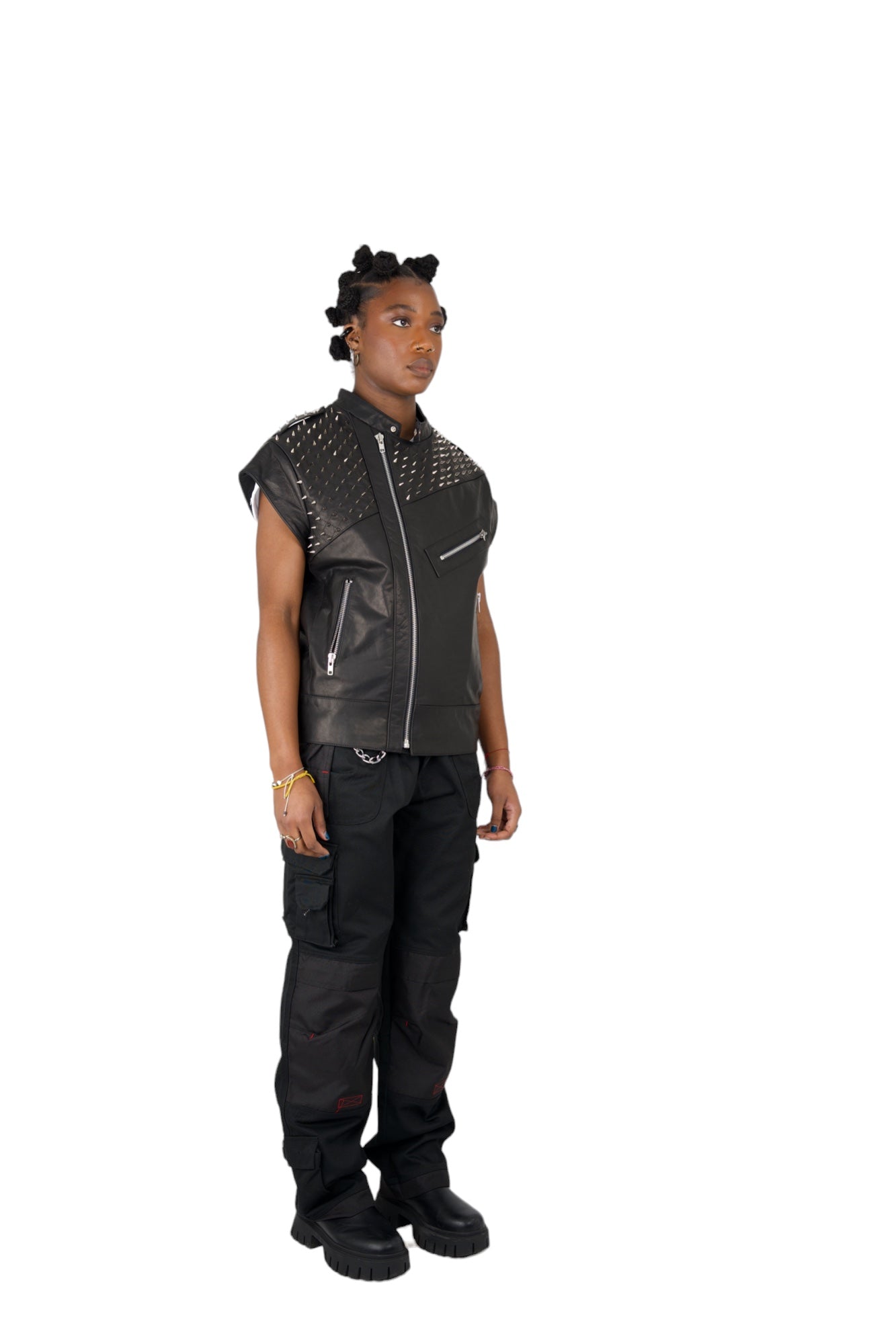 Nominal London Leather Studded Biker Vest - Femine Style