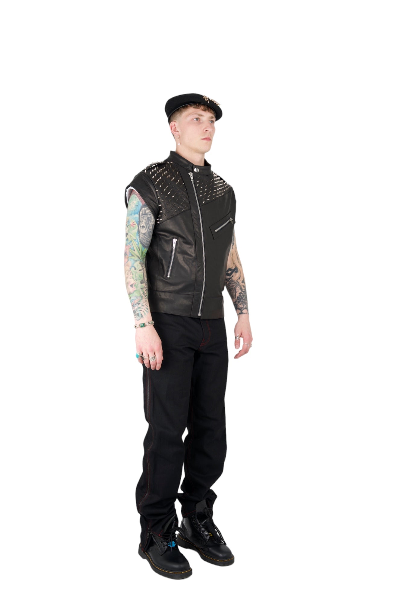 Nominal London Leather Studded Biker Vest - Masculine Style