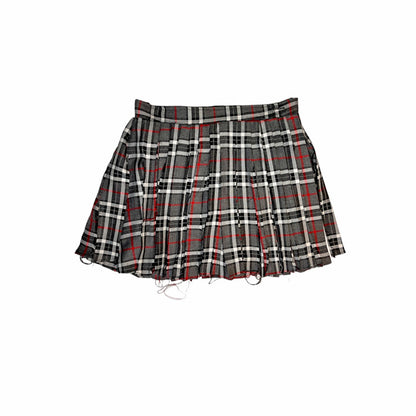 Double-layer Distressed Tartan Skirt - The Nominal School of Defiance - Feminine Styling