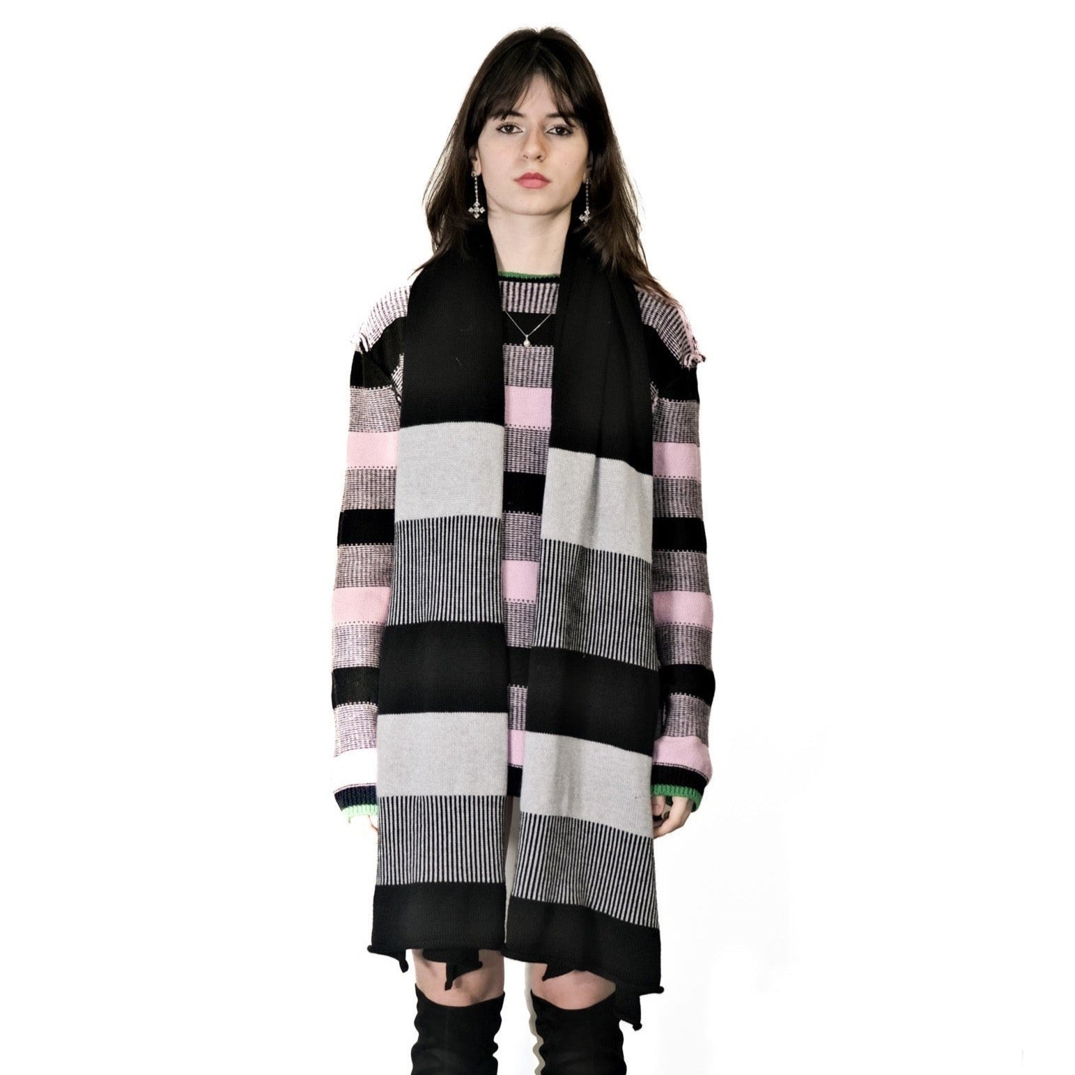 Nominal London Black Stripe Cashmerino Scarf - Feminine Styling