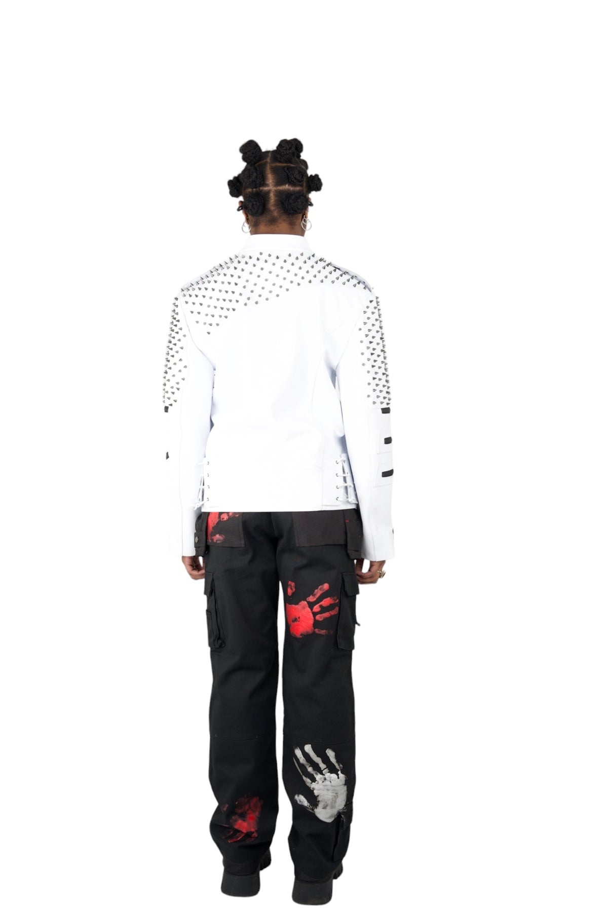 Malcolm White Leather Studded Biker Jacket