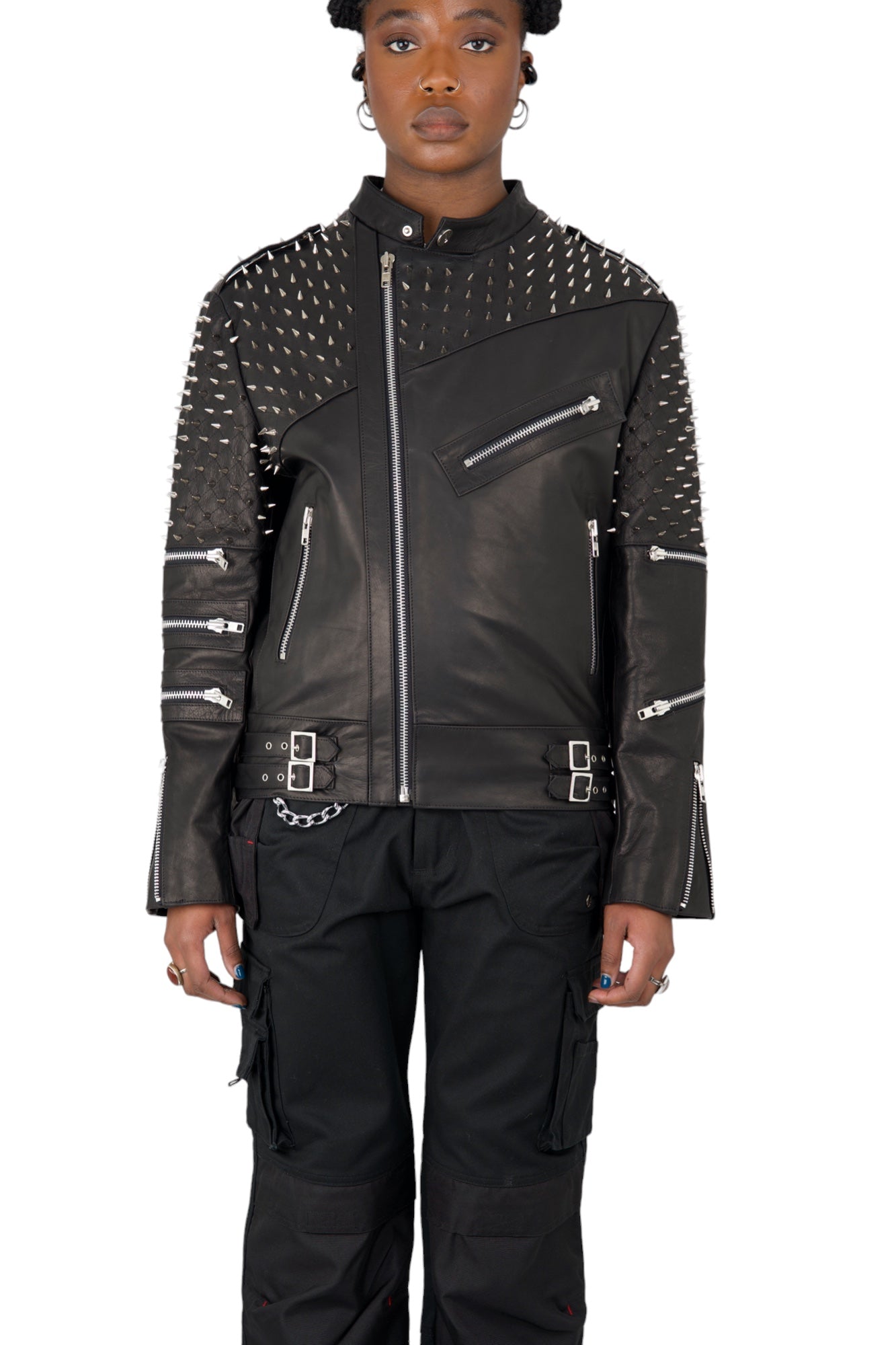 Nominal London Black Leather Studded Biker Jacket