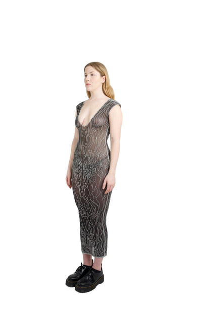 3D Latex Maxi Dress Silver