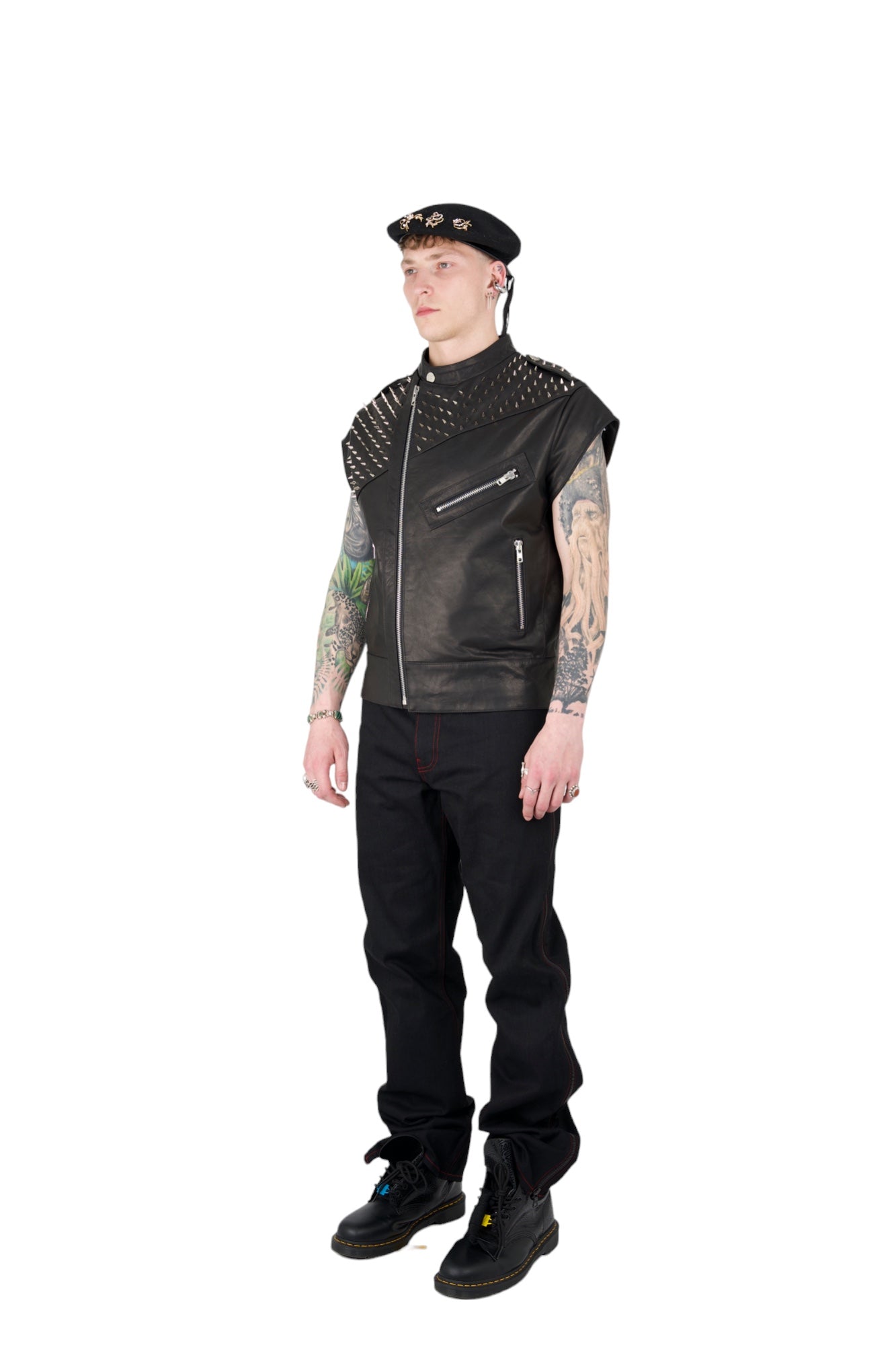 Nominal London Leather Studded Biker Vest - Masculine Style