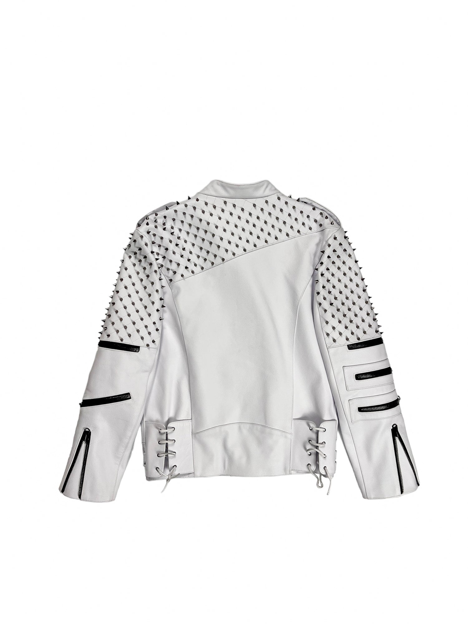 Nominal London White Leather Studded Biker Jacket