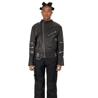 Nominal London Black Leather Studded Biker Jacket