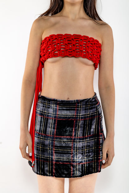 Crushed Velvet Tartan Miniskirt