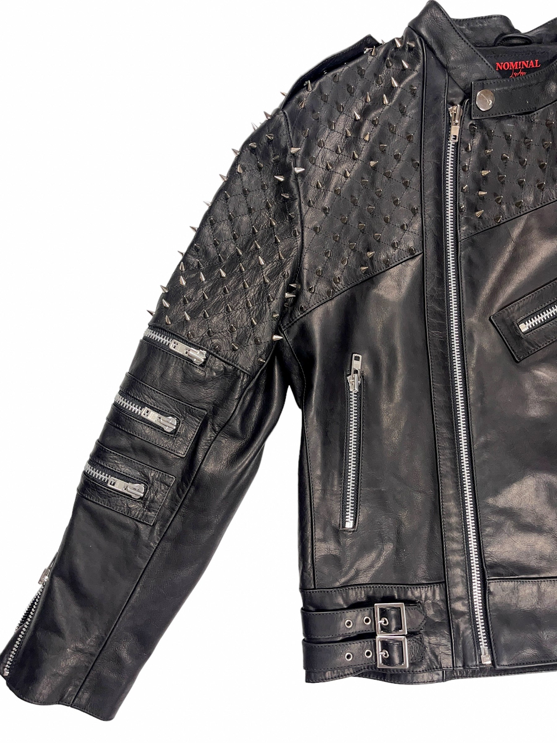 Nominal London Black Leather Studded Biker Jacket - Masculine Style