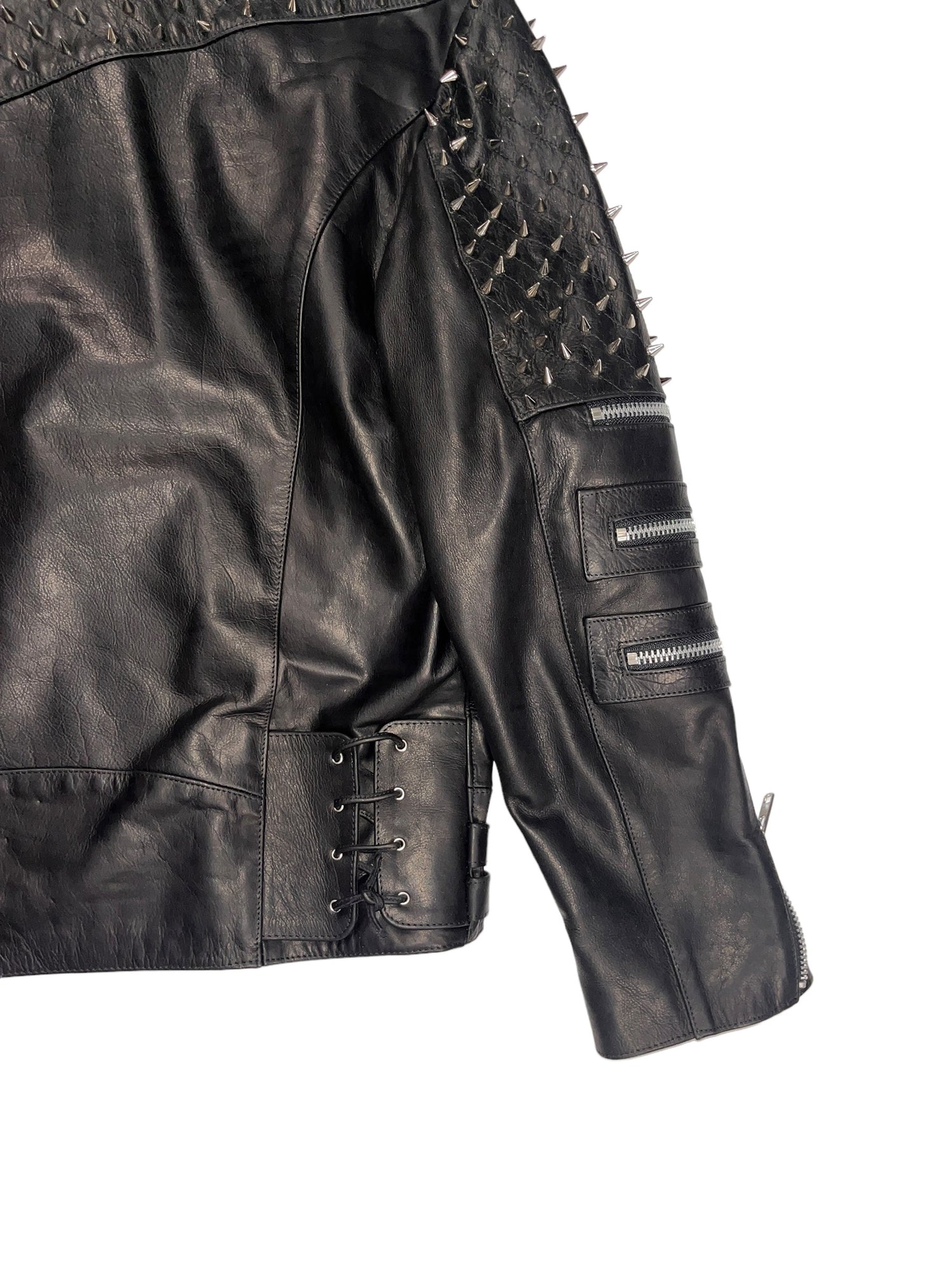 Nominal London Black Leather Studded Biker Jacket - Feminine Style