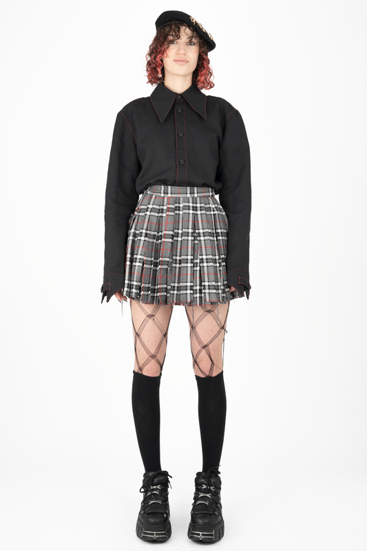 Double-layer Distressed Tartan Skirt - The Nominal School of Defiance - Feminine Styling