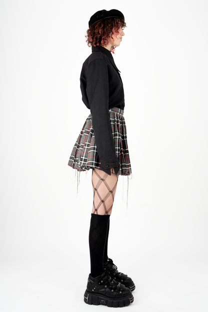 Double-layer Distressed Tartan Skirt - The Nominal School of Defiance - Feminine Styling