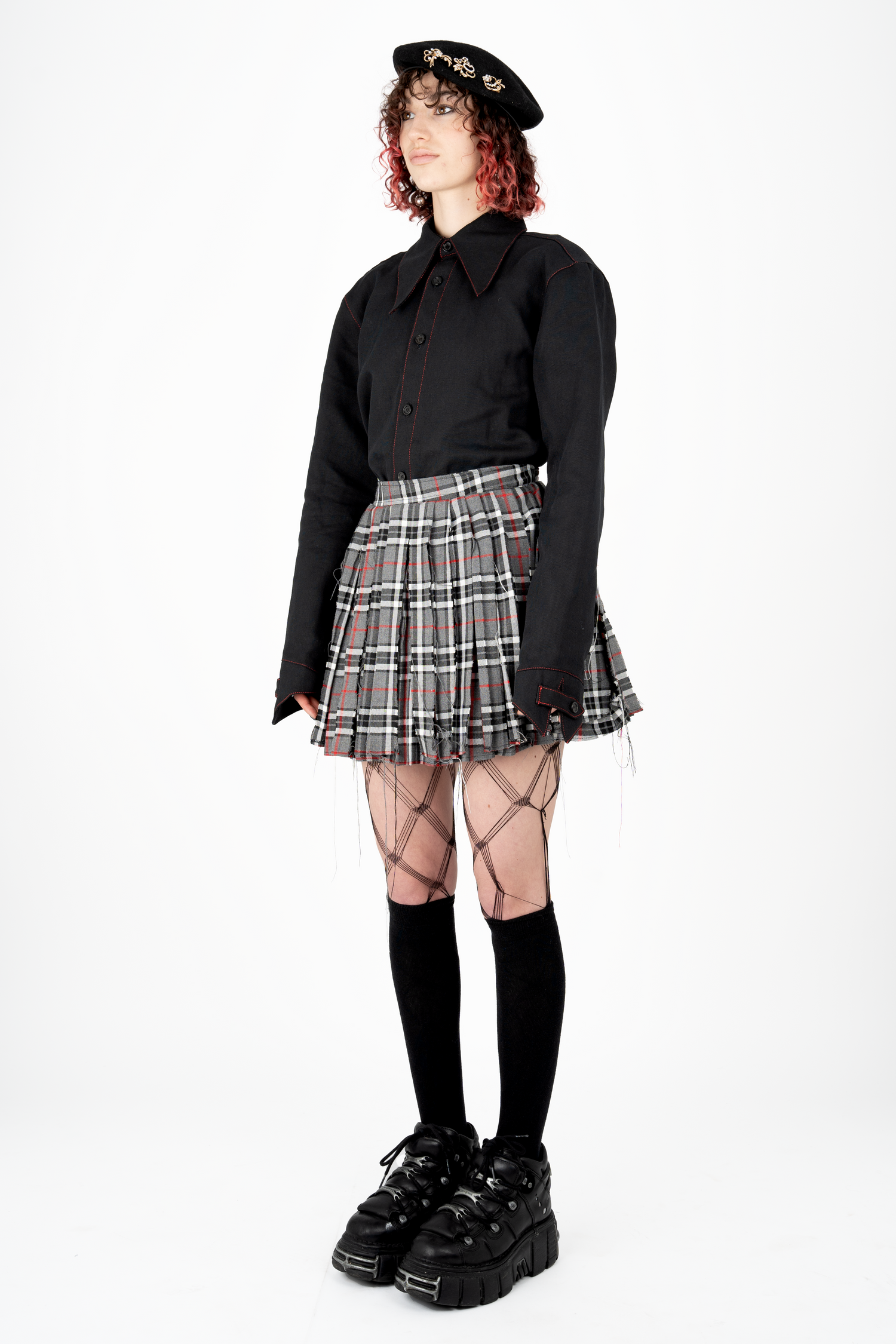 Double-layer Distressed Tartan Skirt - The Nominal School of Defiance - Feminine Styling