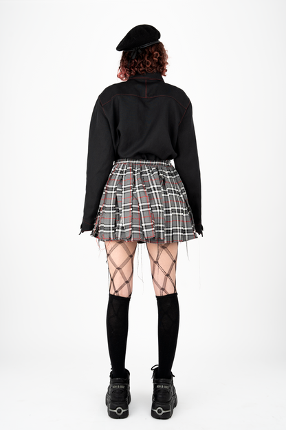 Double-layer Distressed Tartan Skirt - The Nominal School of Defiance - Feminine Styling