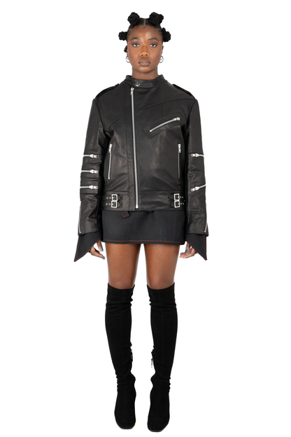 Nominal London Black Leather Biker Jacket - Feminine Style