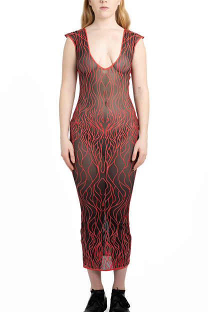 3D Latex Maxi Dress - Red