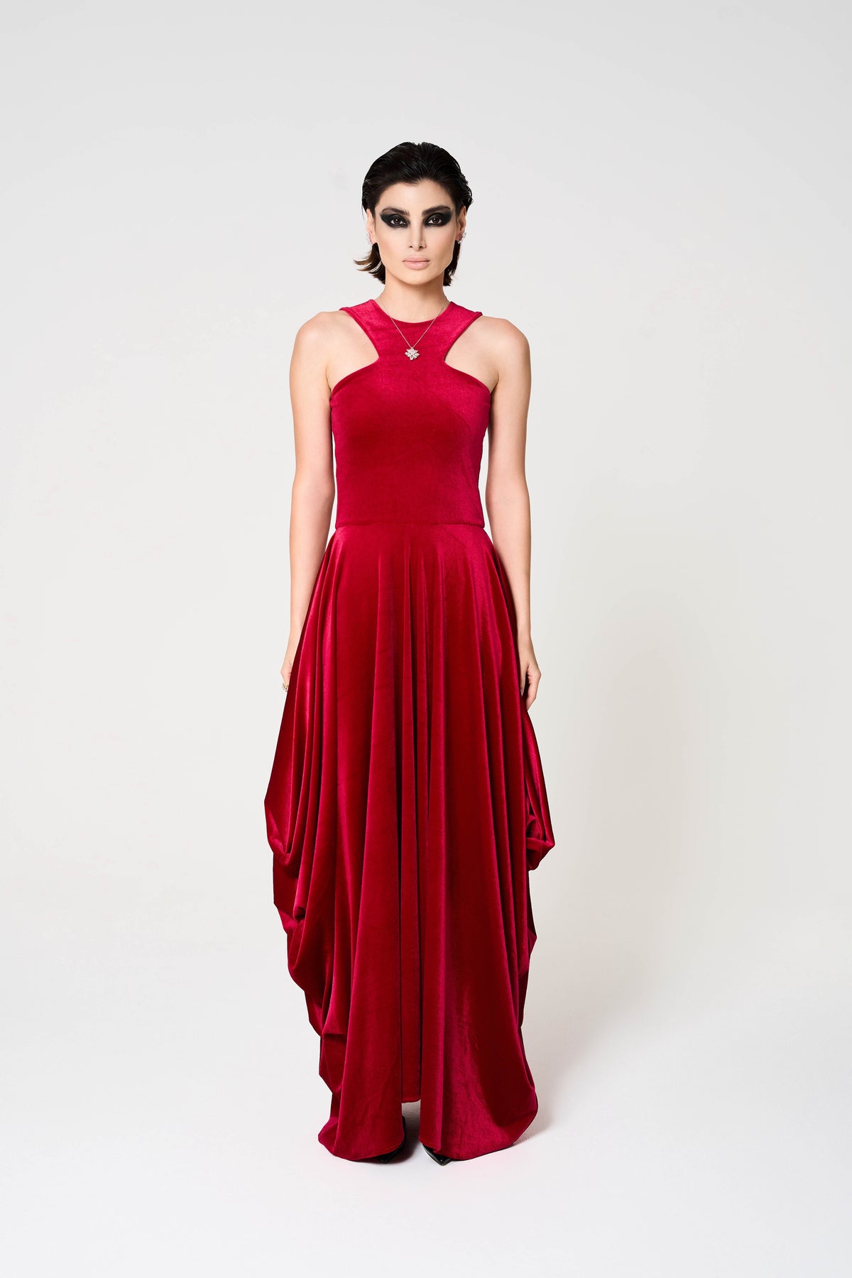 Nadia Dress, Stretch Velvet Long, Simple