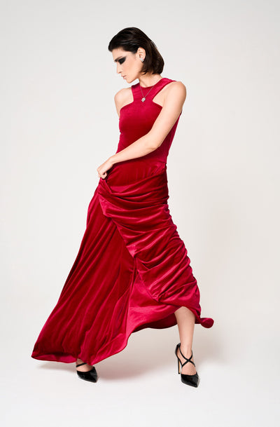Nadia Dress, Stretch Velvet Long, Simple
