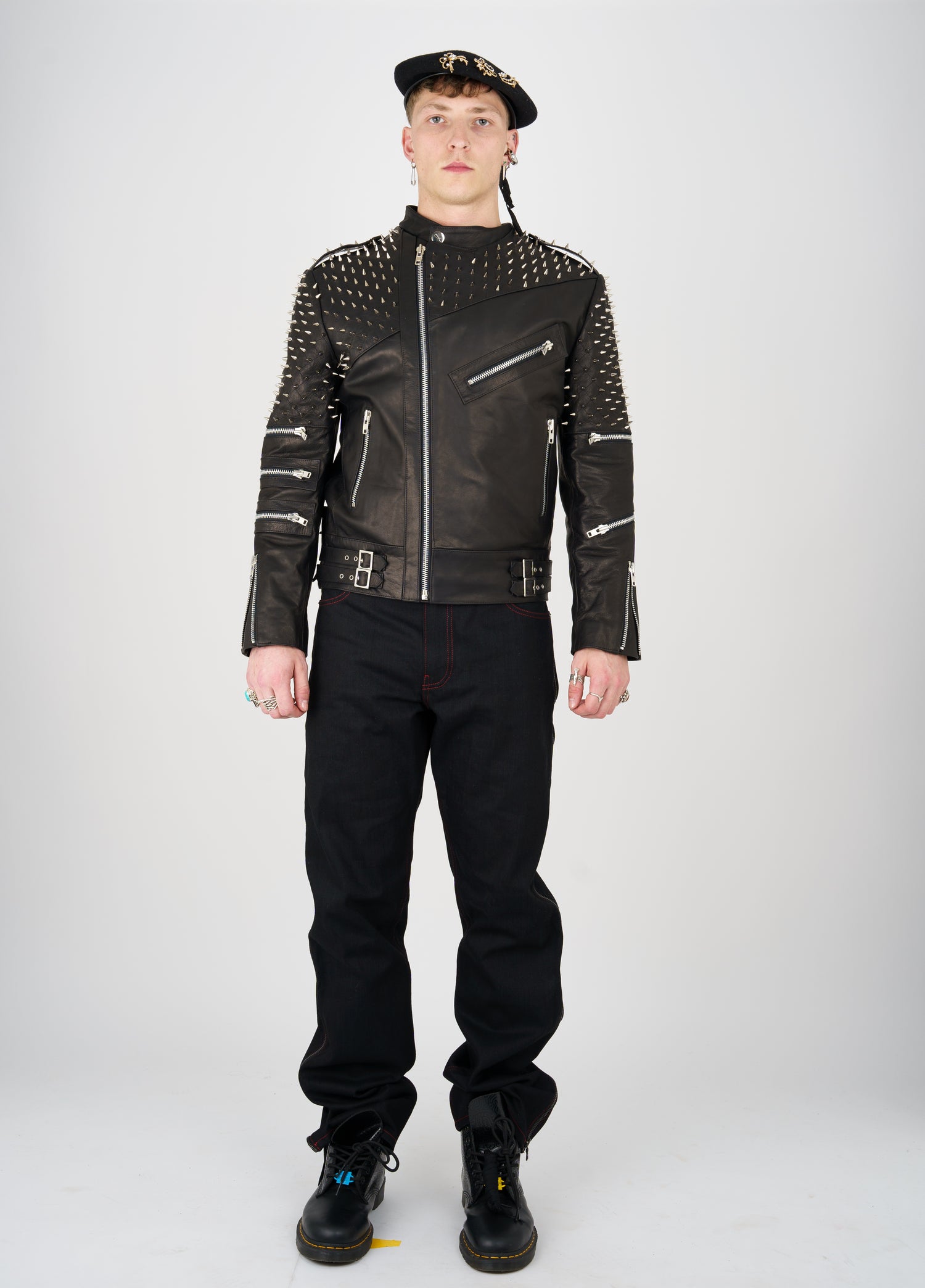 Nominal London Black Leather Studded Biker Jacket - Masculine Style