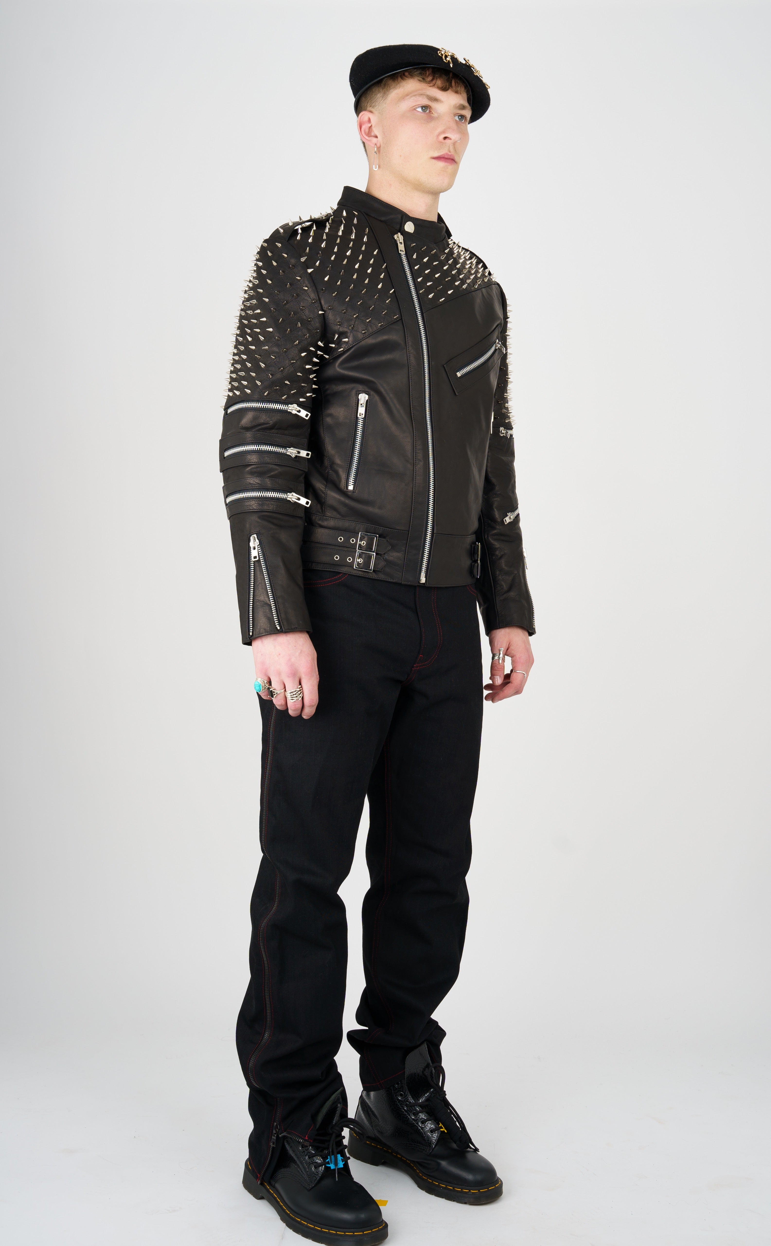 Nominal London Black Leather Studded Biker Jacket - Masculine Style