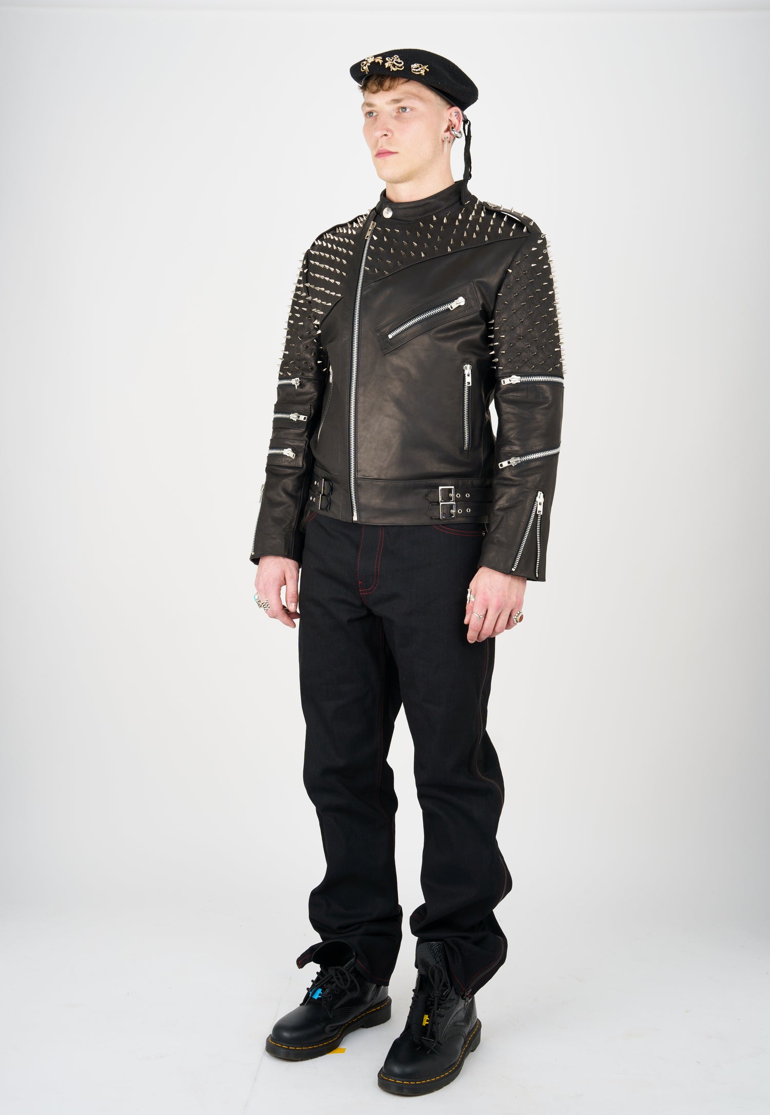 Nominal London Black Leather Studded Biker Jacket - Masculine Style