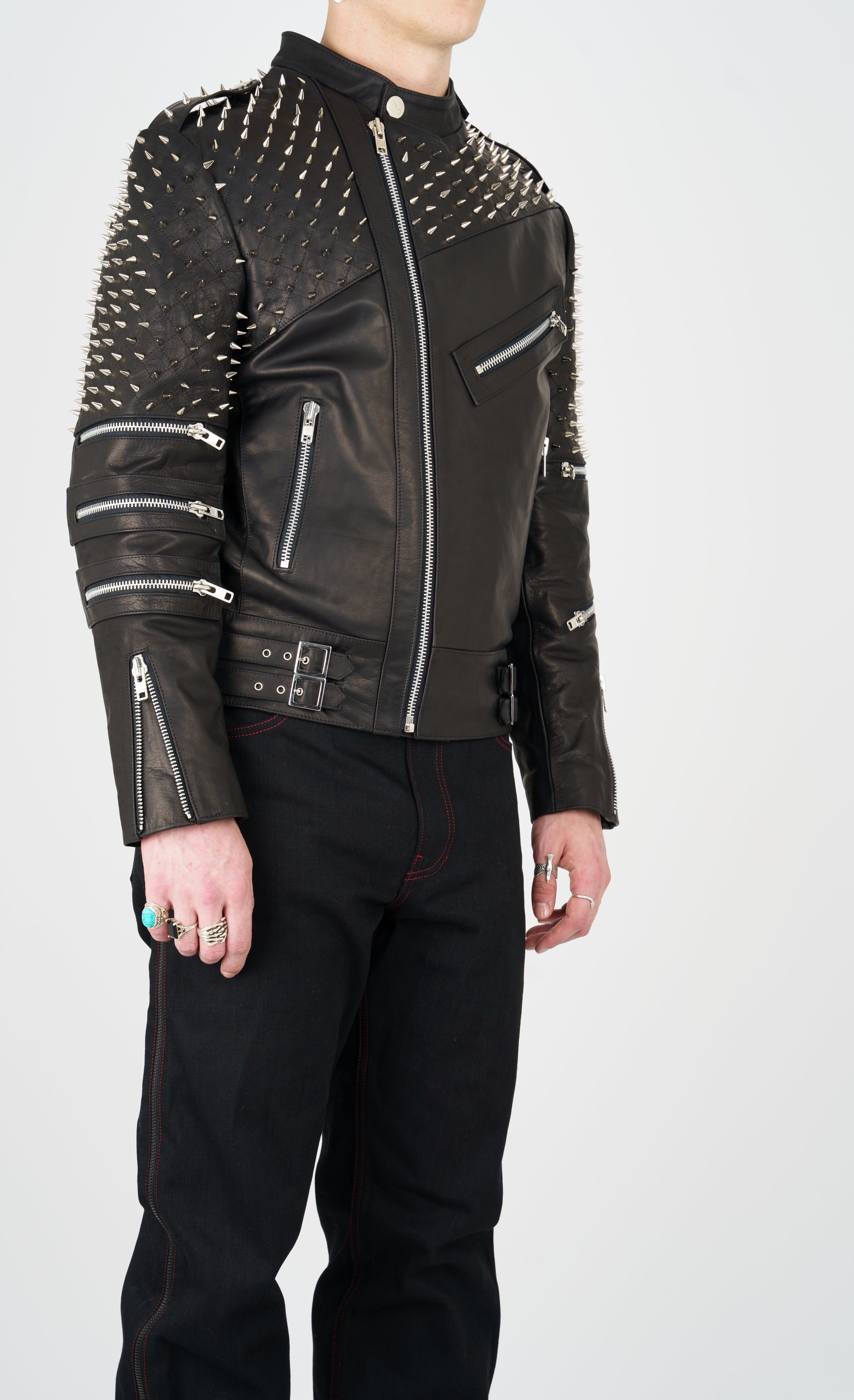 Nominal London Black Leather Studded Biker Jacket - Masculine Style