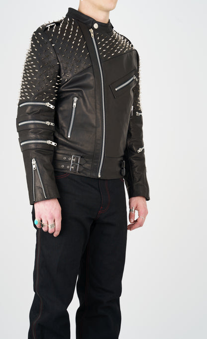 Black Leather Studded Biker Jacket