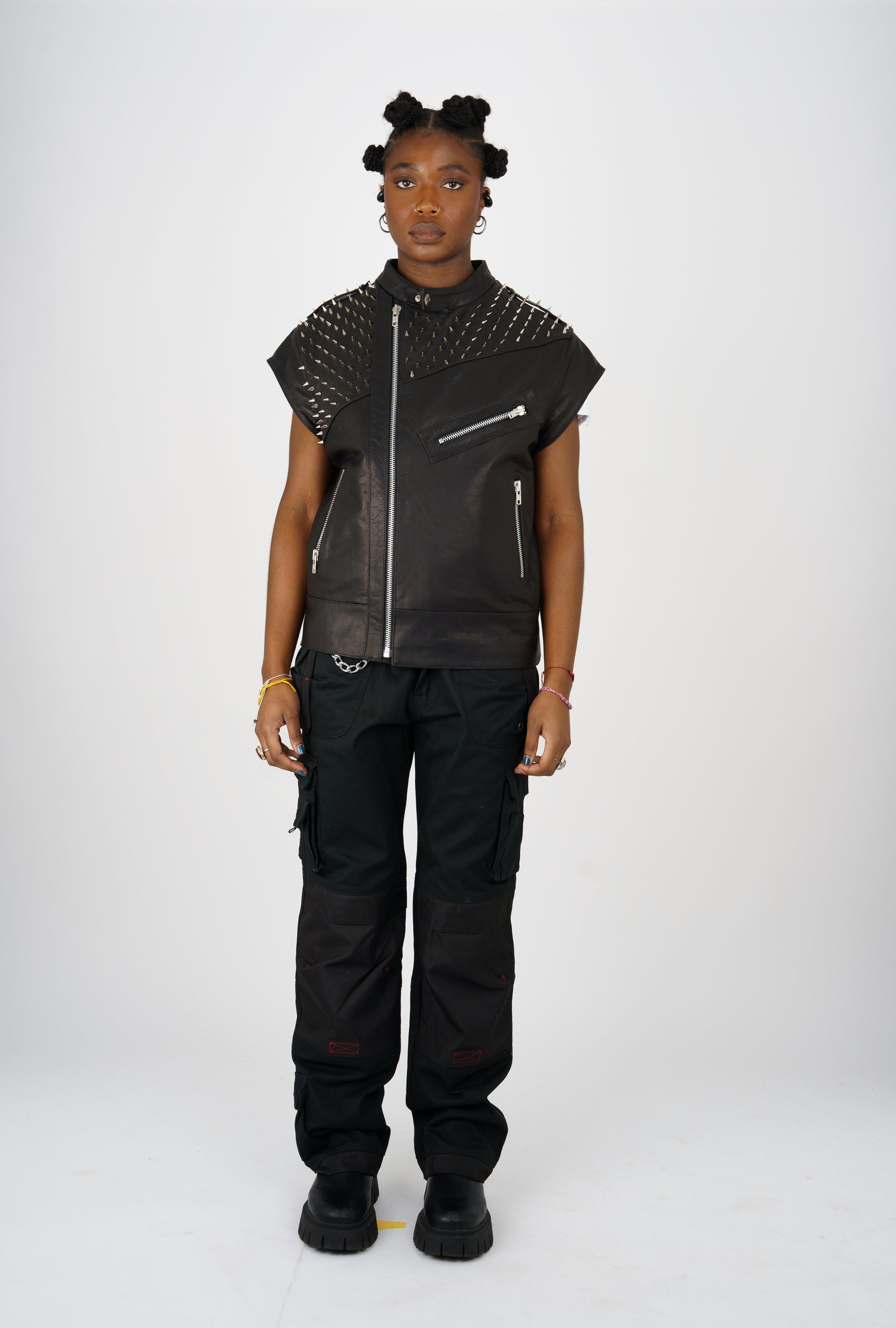 Nominal London Leather Studded Biker Vest - Femine Style