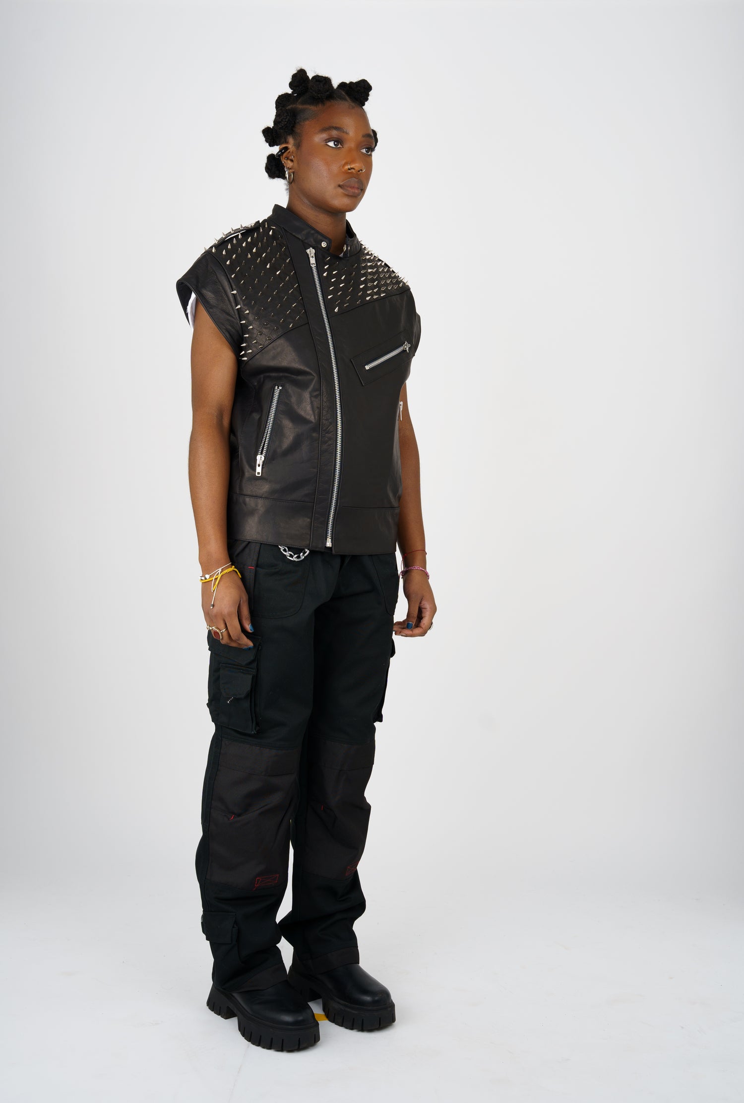 Nominal London Leather Studded Biker Vest - Femine Style