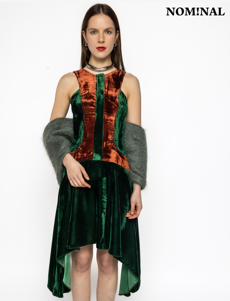 Nova - Assymentric Velvet Dress in Green