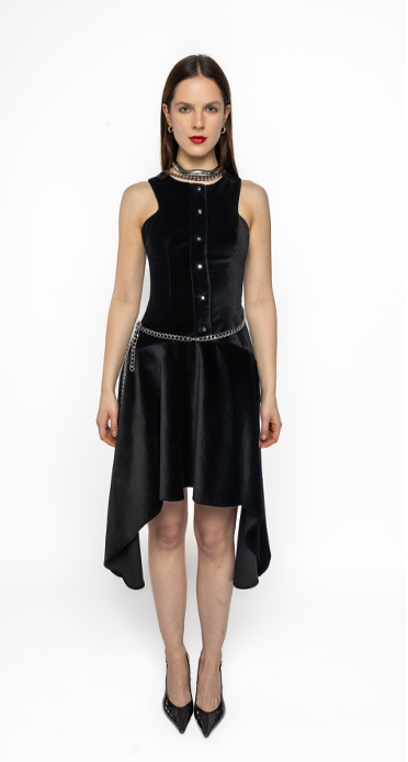 Nova - Assymetric Velvet Dress in Black