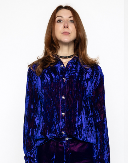 Leo - Crushed Velvet Shirt in Blue